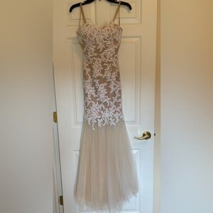 Beaded Lace Strapless Prom Dress